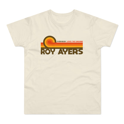 Cream t-shirt with "ROY AYERS" and "EVERYBODY LOVES THE SUNSHINE" text.