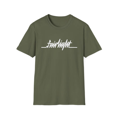 Olive t-shirt with white "fairlight" text in a stylized font.