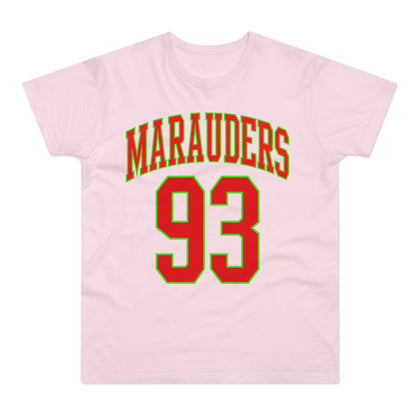 Pink t-shirt with "MARAUDERS 93" in red and green lettering.