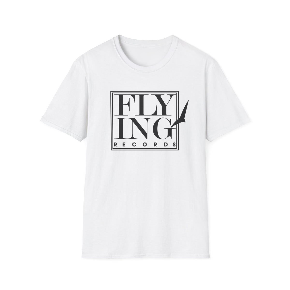 White t-shirt with black "FLYING RECORDS" logo and a stylized bird.