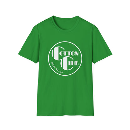 Green t-shirt with white "Cotton Club New York" circular logo featuring stylized CC.
