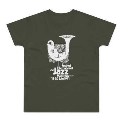 Festival International de Jazz Montreux 1971 shirt with iconic bird graphic and text.