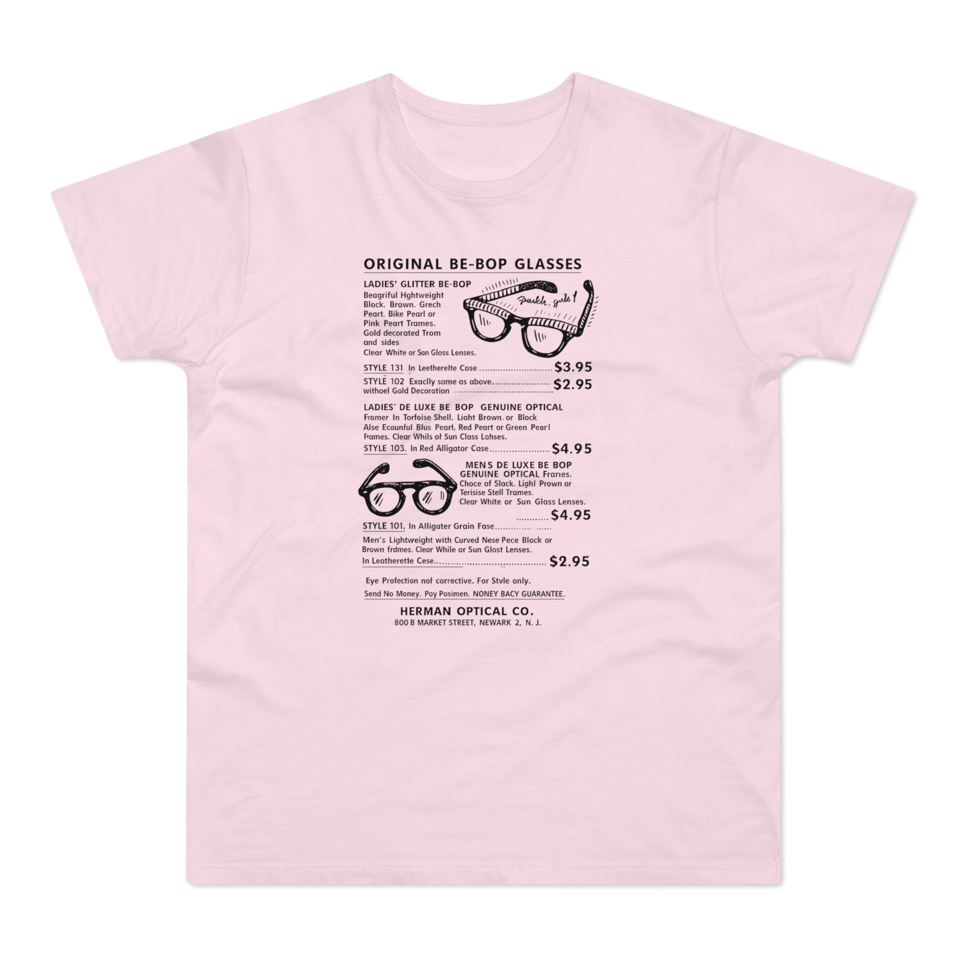 Original Be-Bop glasses listing with styles, prices, and company information.