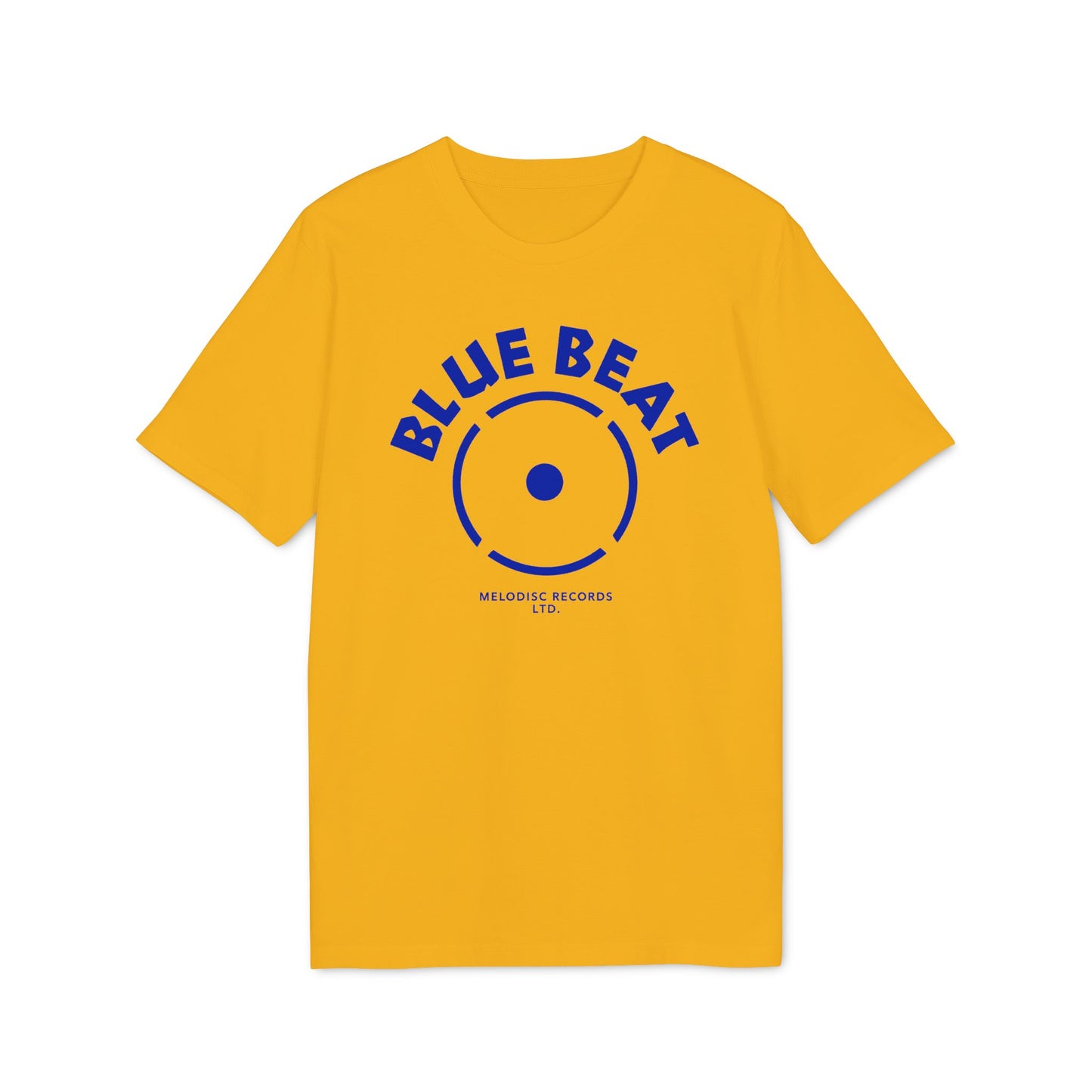 Yellow t-shirt with blue "BLUE BEAT" text and Melodisc Records logo.