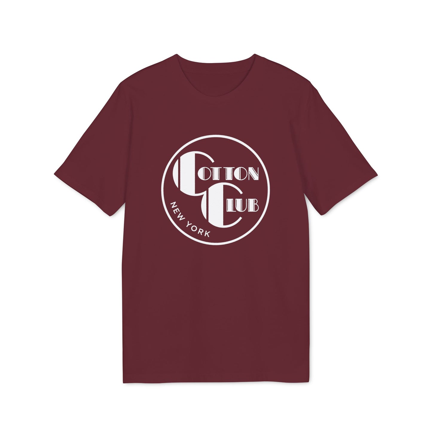Maroon t-shirt with white "Cotton Club New York" circular logo on the chest.