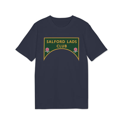 Navy t-shirt with "SALFORD LADS CLUB" logo and two roses.