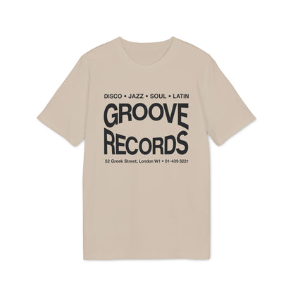 Light beige t-shirt with black text: Groove Records, Disco, Jazz, Soul, Latin, 52 Greek Street.