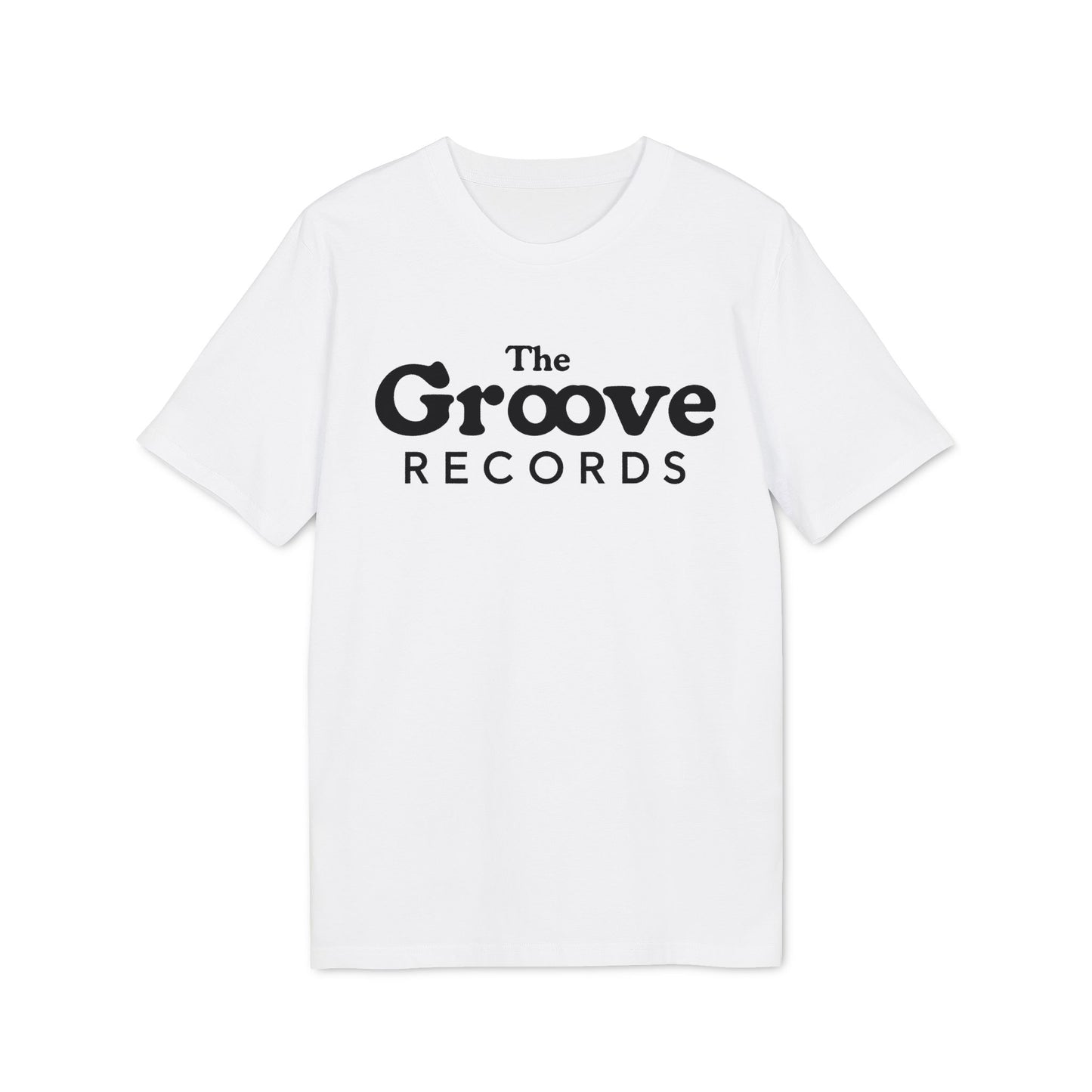 White t-shirt with black text "The Groove Records".