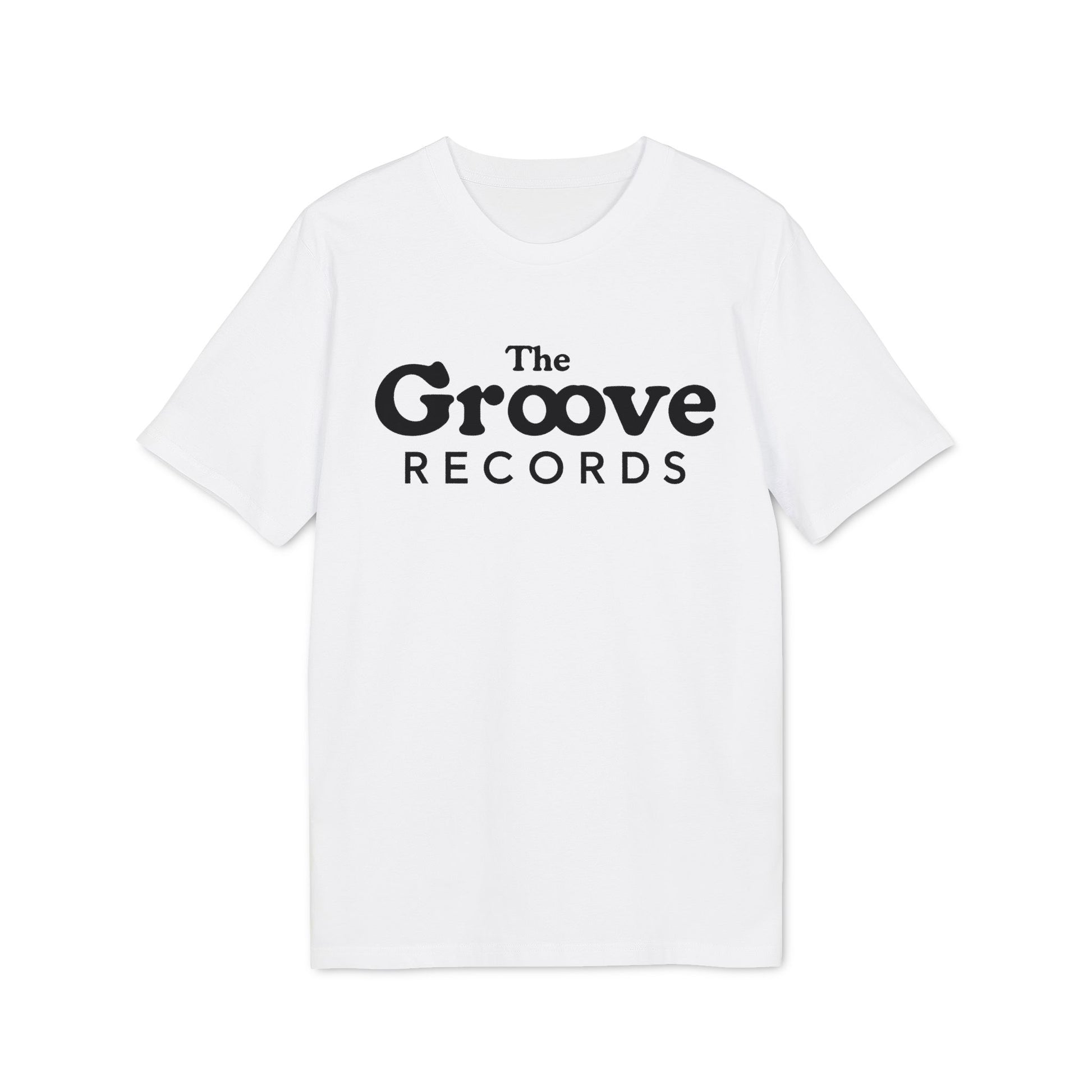 White t-shirt with black text "The Groove Records".