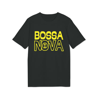 Black t-shirt with yellow "BOSSA NOVA" text design.