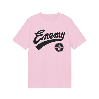 Pink t-shirt with black "Enemy" text and a target logo.