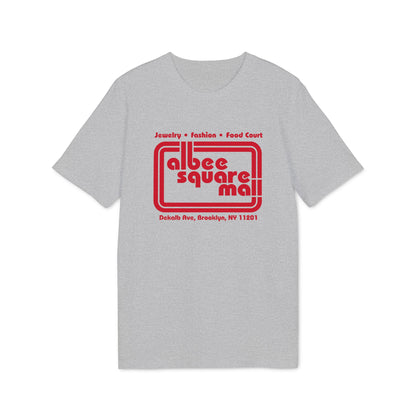 Grey t-shirt with red Albee Square Mall logo and Brooklyn address.