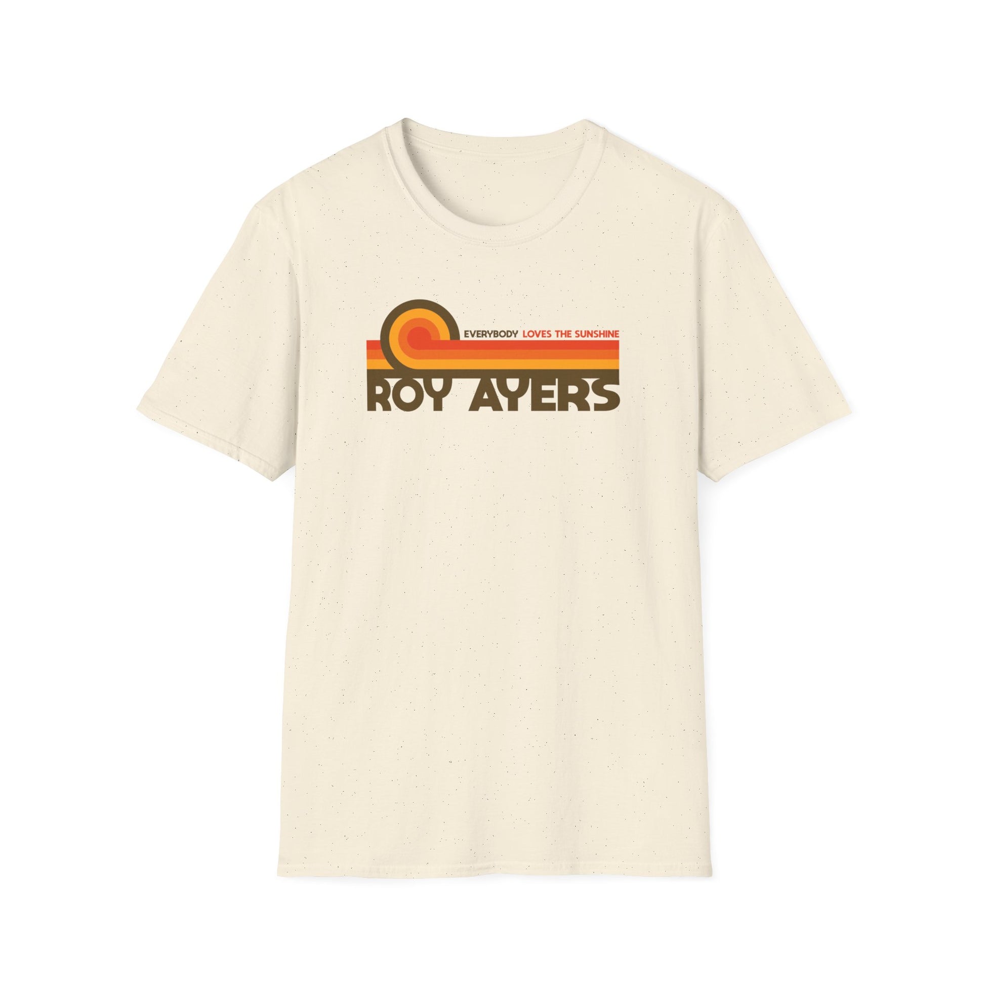 Cream t-shirt with "Roy Ayers" and "Everybody Loves the Sunshine" text.