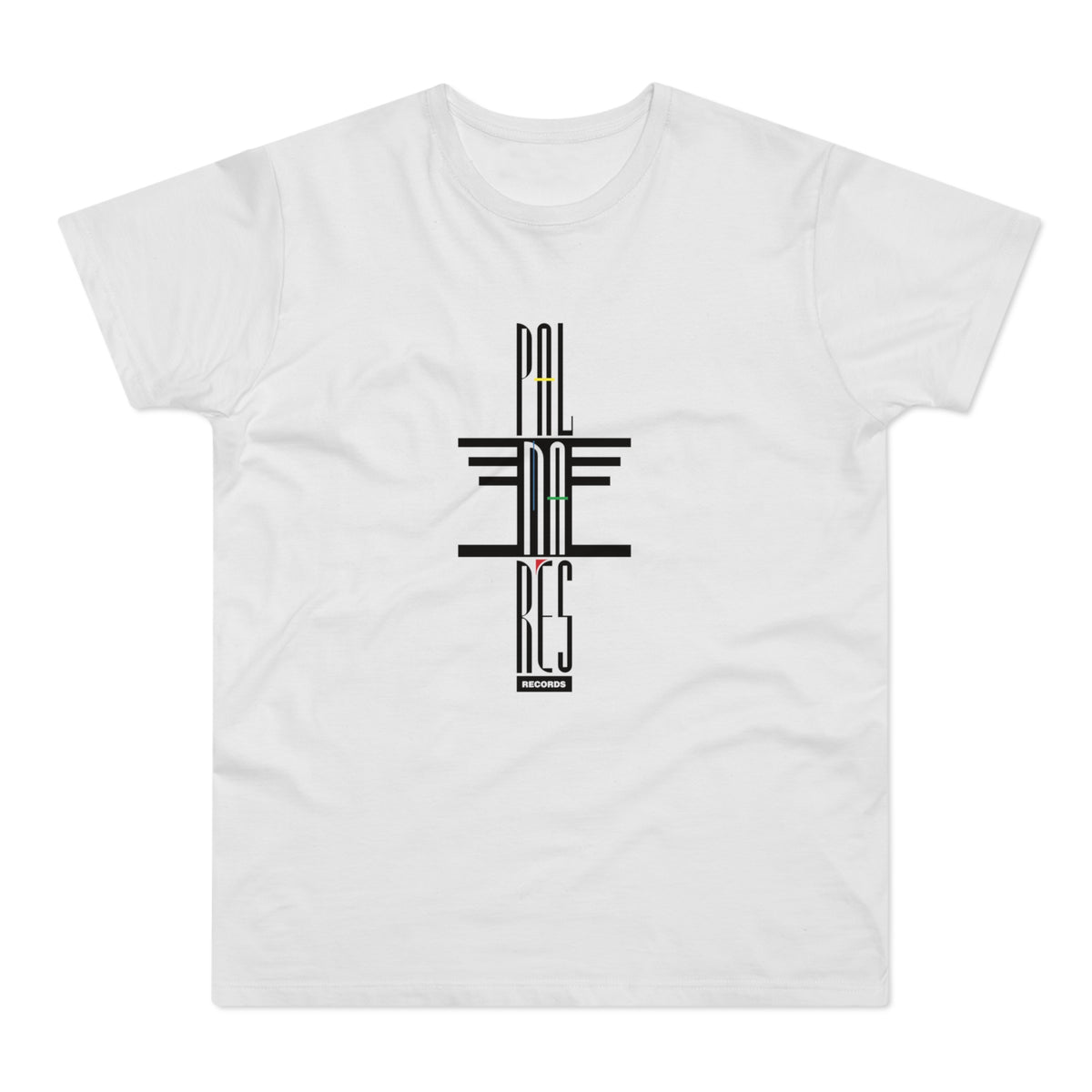 White t-shirt with black "PALM" and "RES" text logo and "RECORDS" in a black box.
