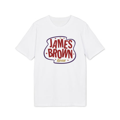 White t-shirt with "The James Brown Revue" text and stars graphic.