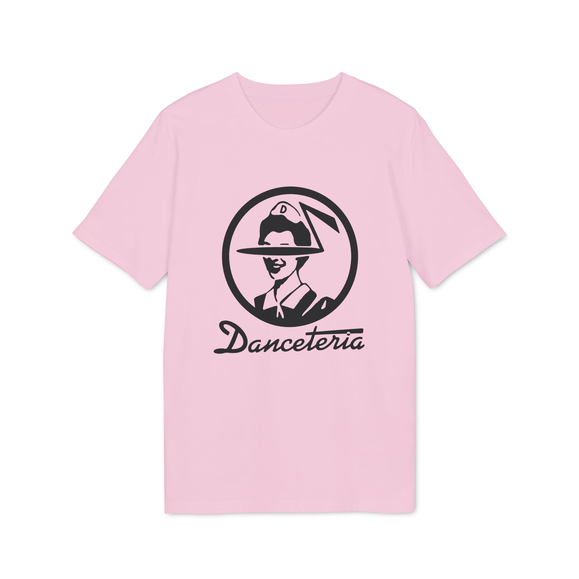 Pink t-shirt with black Danceteria logo featuring a circular design.