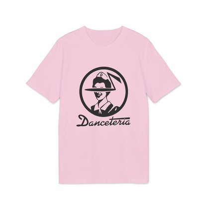 Pink t-shirt with black Danceteria logo featuring a circular design.