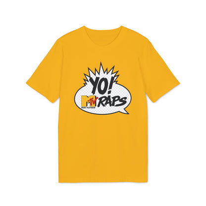 Yellow t-shirt with "Yo! MTV Raps" logo in a comic book style speech bubble.