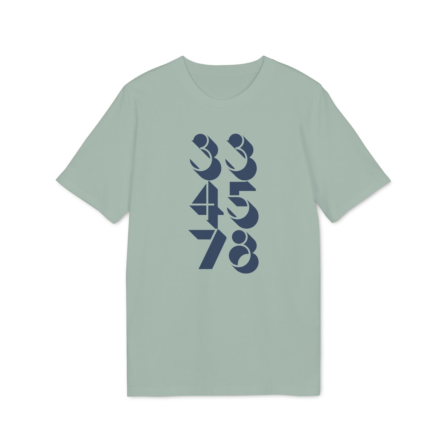 Light green t-shirt with stacked navy blue numbers: 33, 45, 78.