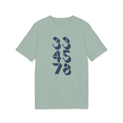 Light green t-shirt with stacked navy blue numbers: 33, 45, 78.