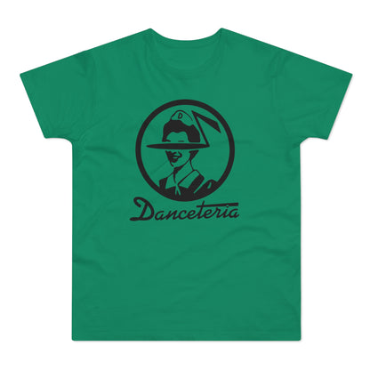 Green t-shirt with black circular logo graphic and "Danceteria" text.