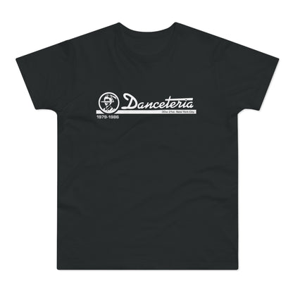 Black t-shirt with white "Danceteria" logo, 1979–1986, 30w 21st New York City.