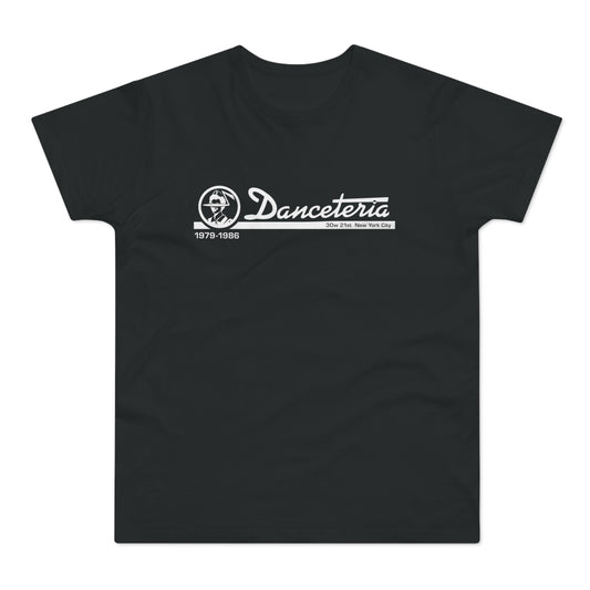 Black t-shirt with white "Danceteria" logo, 1979–1986, 30w 21st New York City.