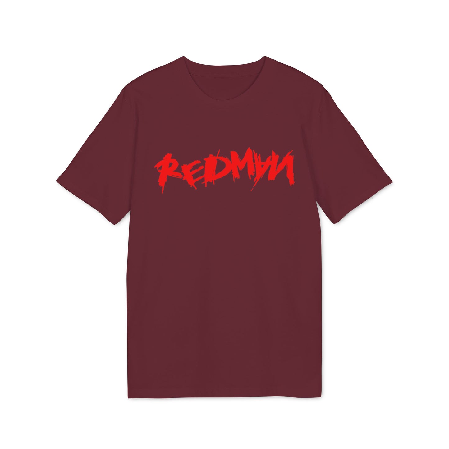 Maroon t-shirt with red distressed "REDMAN" graphic on the front.