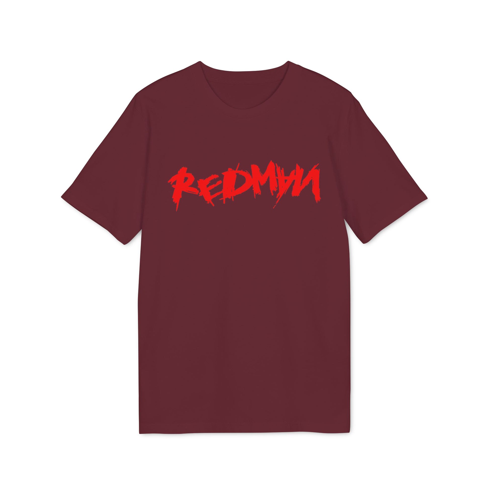 Maroon t-shirt with red distressed "REDMAN" graphic on the front.