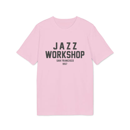 Pink t-shirt with "Jazz Workshop San Francisco 1957" text.