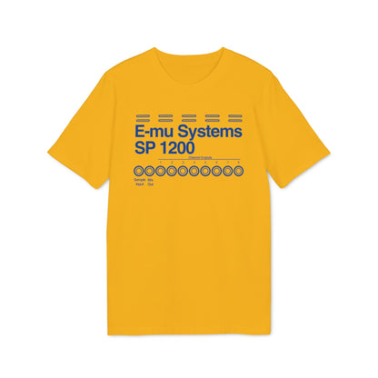 Yellow t-shirt with E-mu Systems SP 1200 graphic, showing 8 output channels.