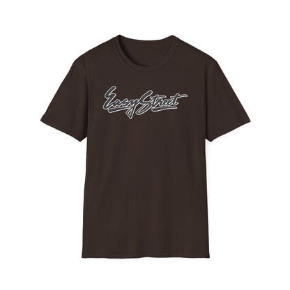 Brown t-shirt with white "Easy Street" script logo on the chest.