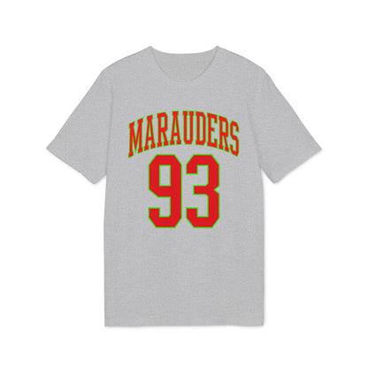 Grey t-shirt with "Marauders 93" in red and green lettering.