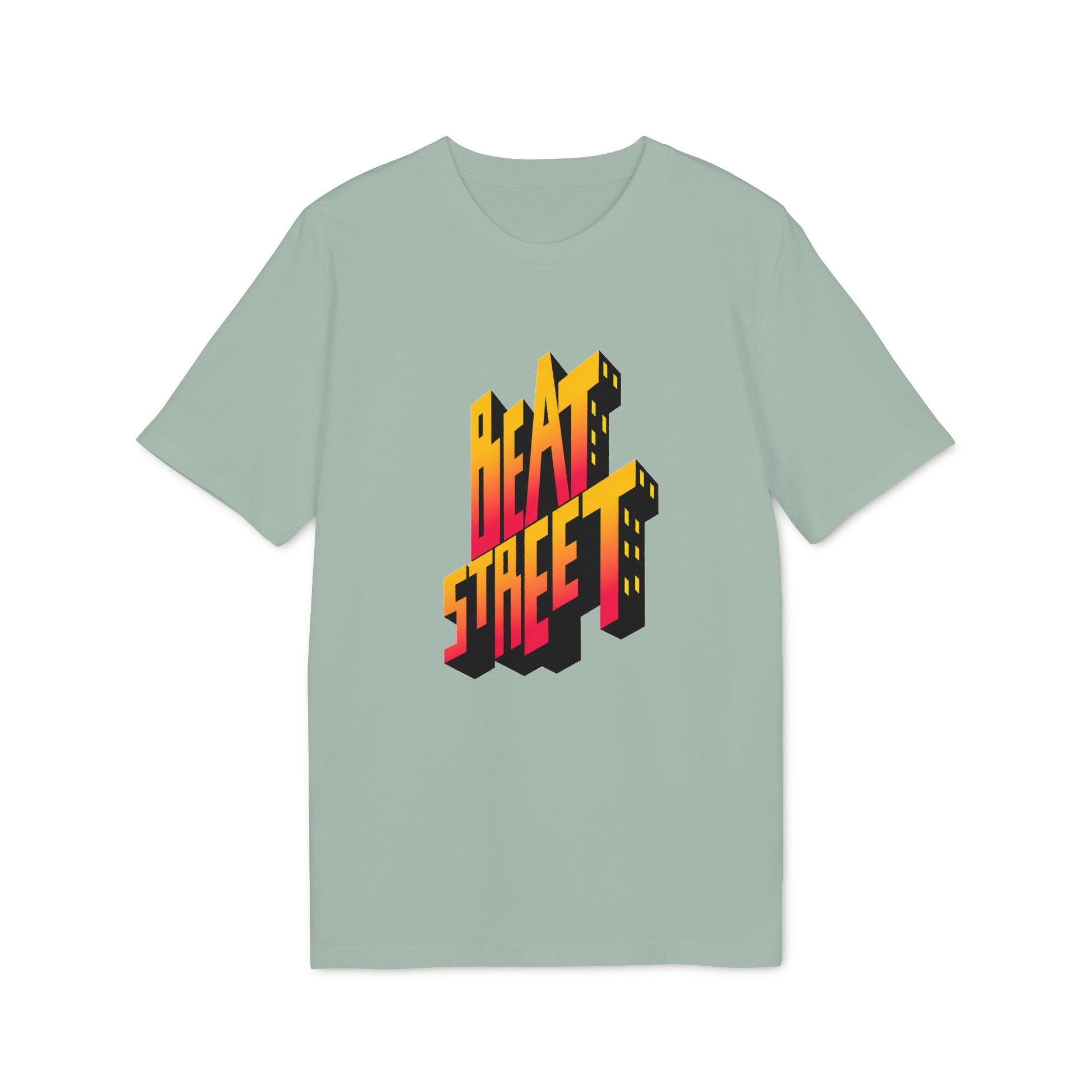 T-shirt with 3D "BEAT STREET" text in yellow and red cityscape design.