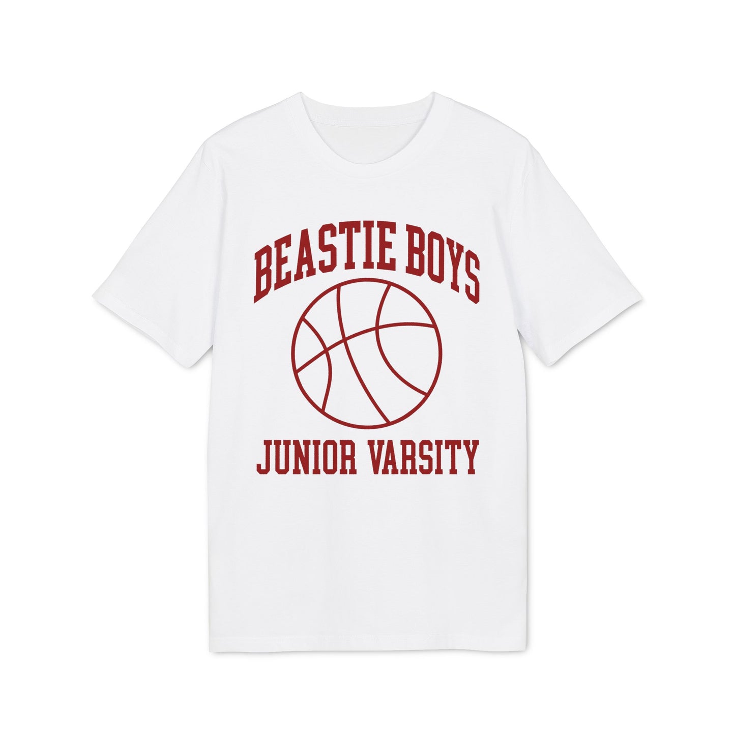 White t-shirt with "Beastie Boys Junior Varsity" and basketball graphic.