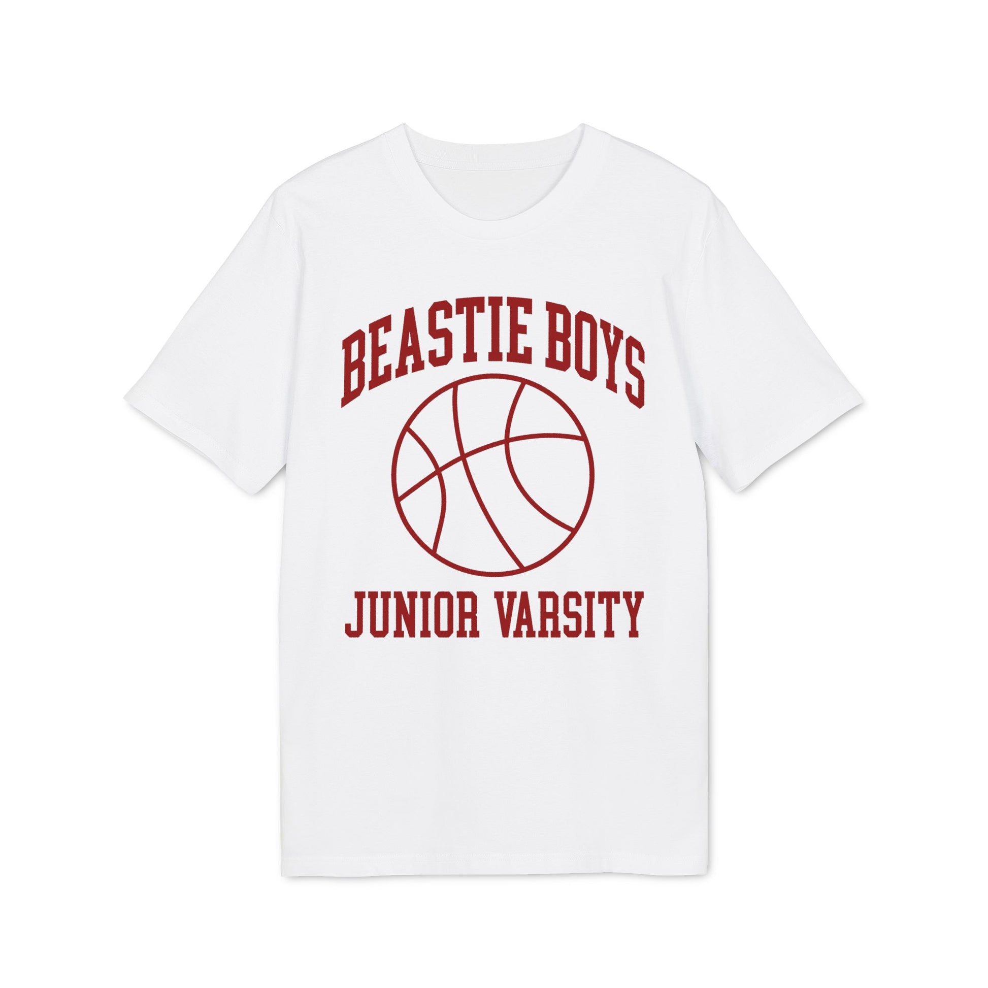 White t-shirt with "Beastie Boys Junior Varsity" and basketball graphic.