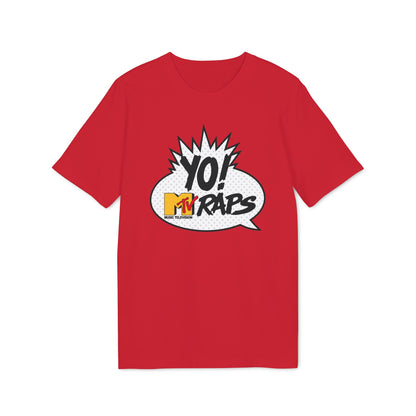 Red t-shirt with Yo! MTV Raps comic bubble graphic.