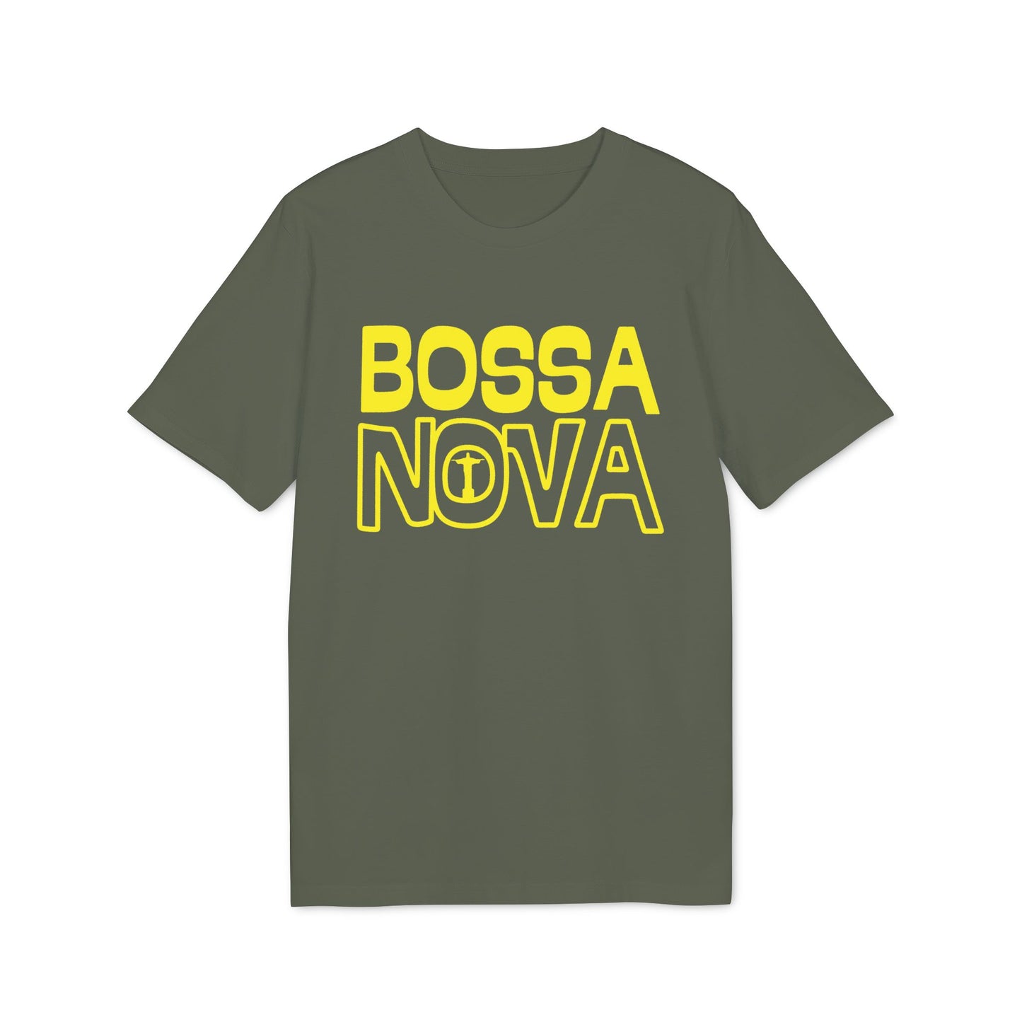 Green t-shirt with yellow "BOSSA NOVA" text and Christ the Redeemer illustration.