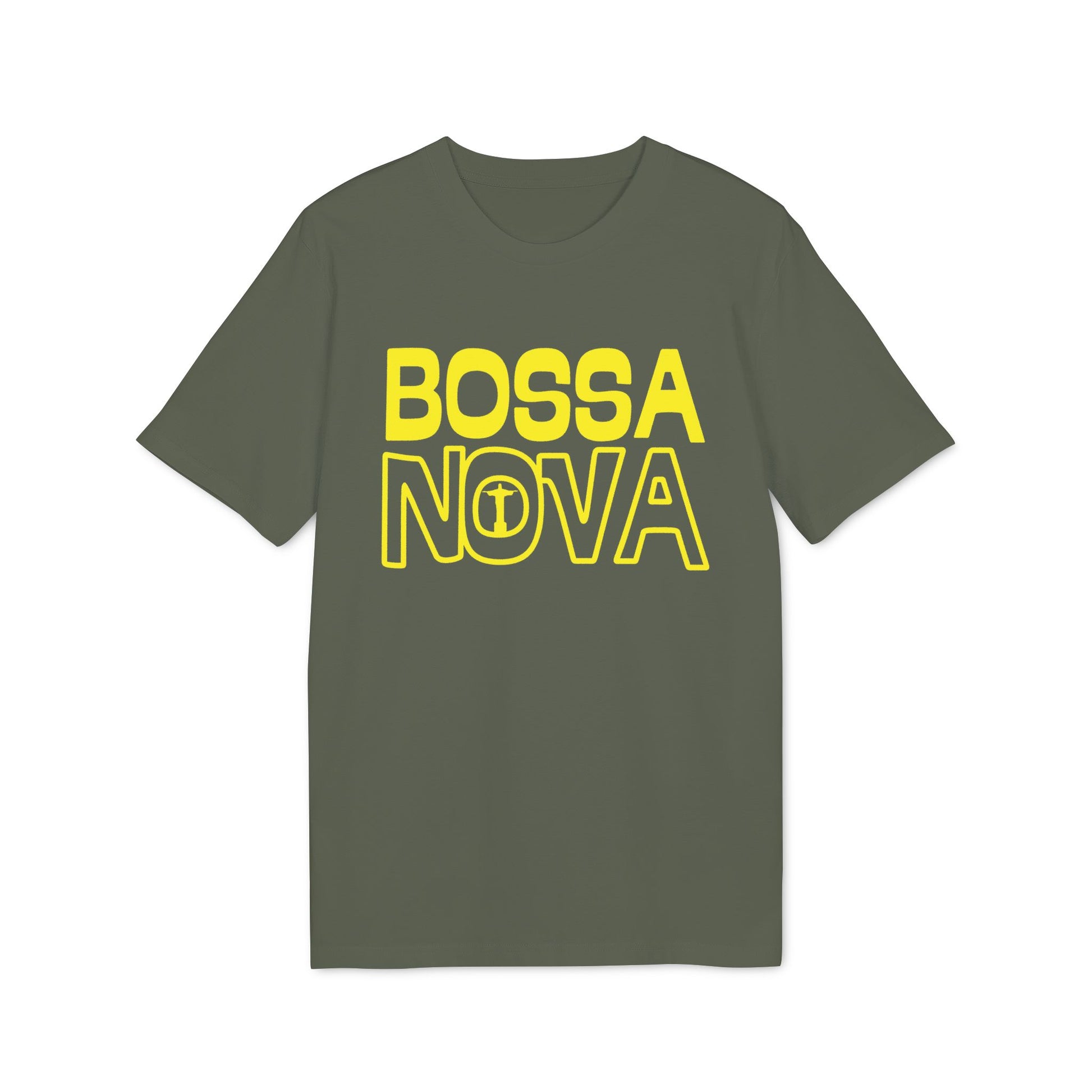 Green t-shirt with yellow "BOSSA NOVA" text and Christ the Redeemer illustration.
