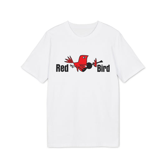 White t-shirt with Red Bird logo and text featuring a stylized red bird.