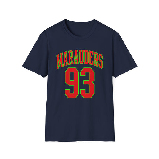 Navy t-shirt with red "Marauders" text and red "93" number.