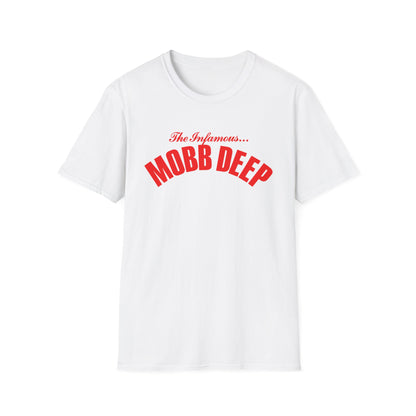 White t-shirt with red "The Infamous... MOBB DEEP" text.