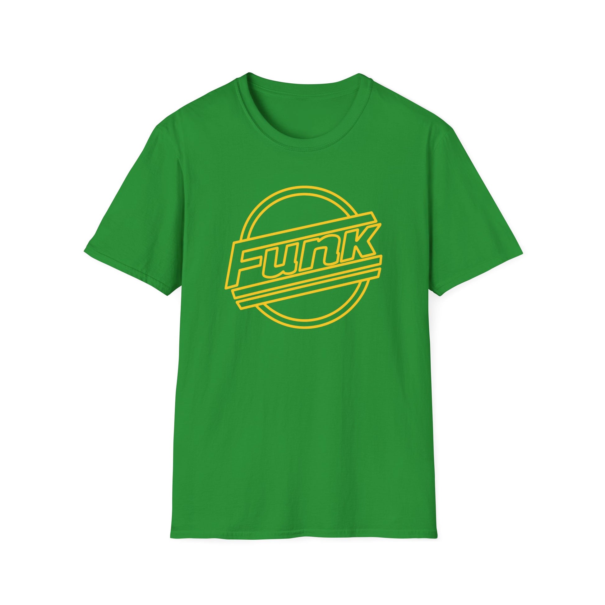 Green t-shirt with yellow "Funk" text inside a circular graphic.