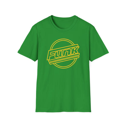 Green t-shirt with yellow "Funk" text inside a circular graphic.