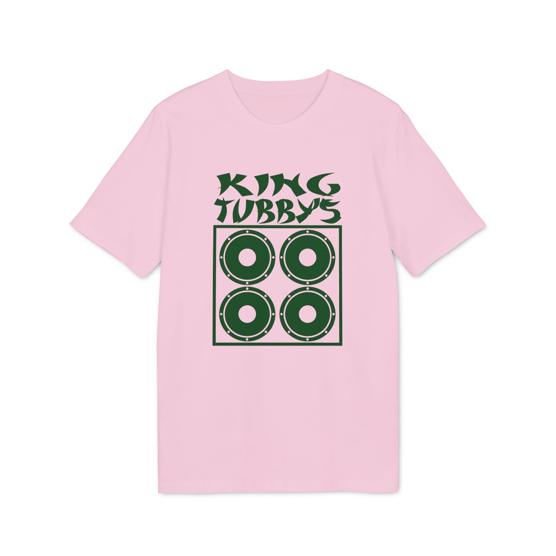 Pink t-shirt with green "King Tubby's" text and speaker graphic.
