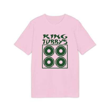 Pink t-shirt with green "King Tubby's" text and speaker graphic.