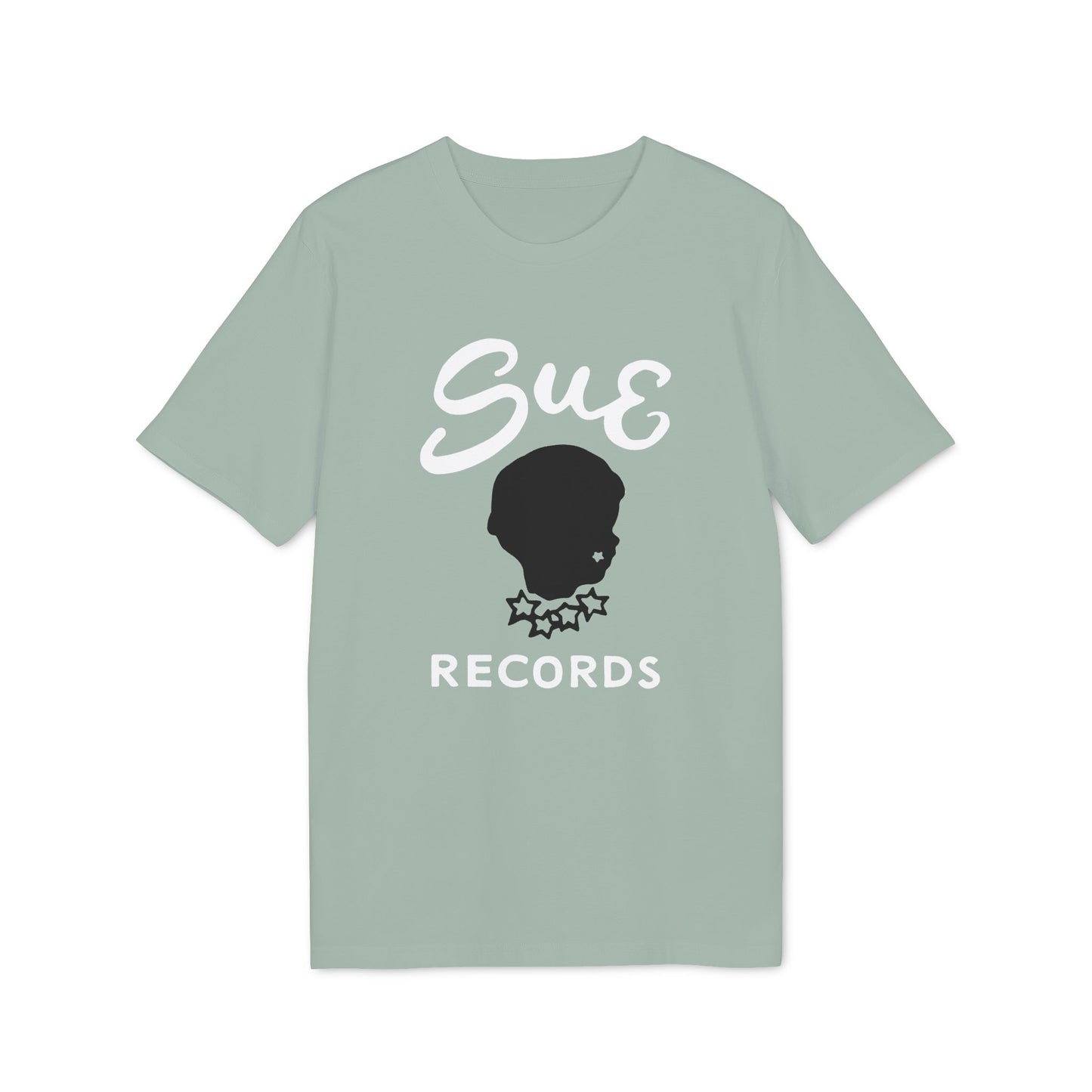 Light green t-shirt with "Sue Records" and a silhouette of a child.