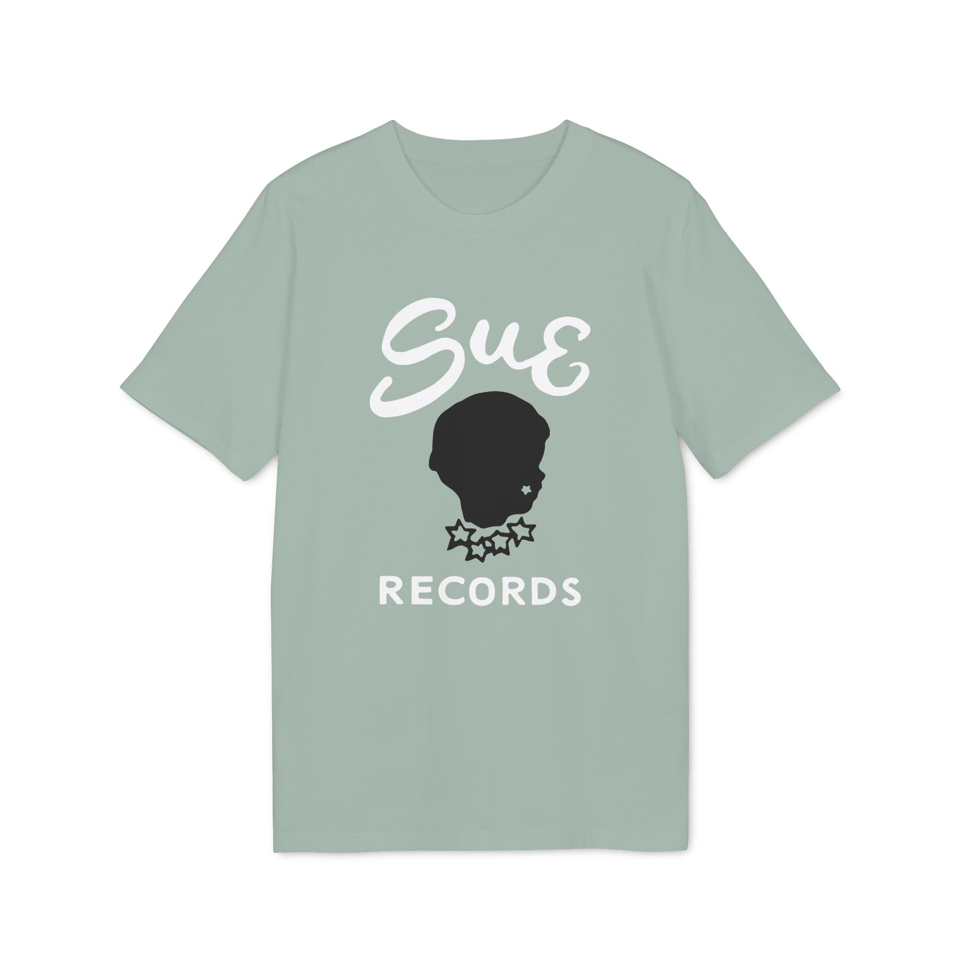 Light green t-shirt with "Sue Records" and a silhouette of a child.