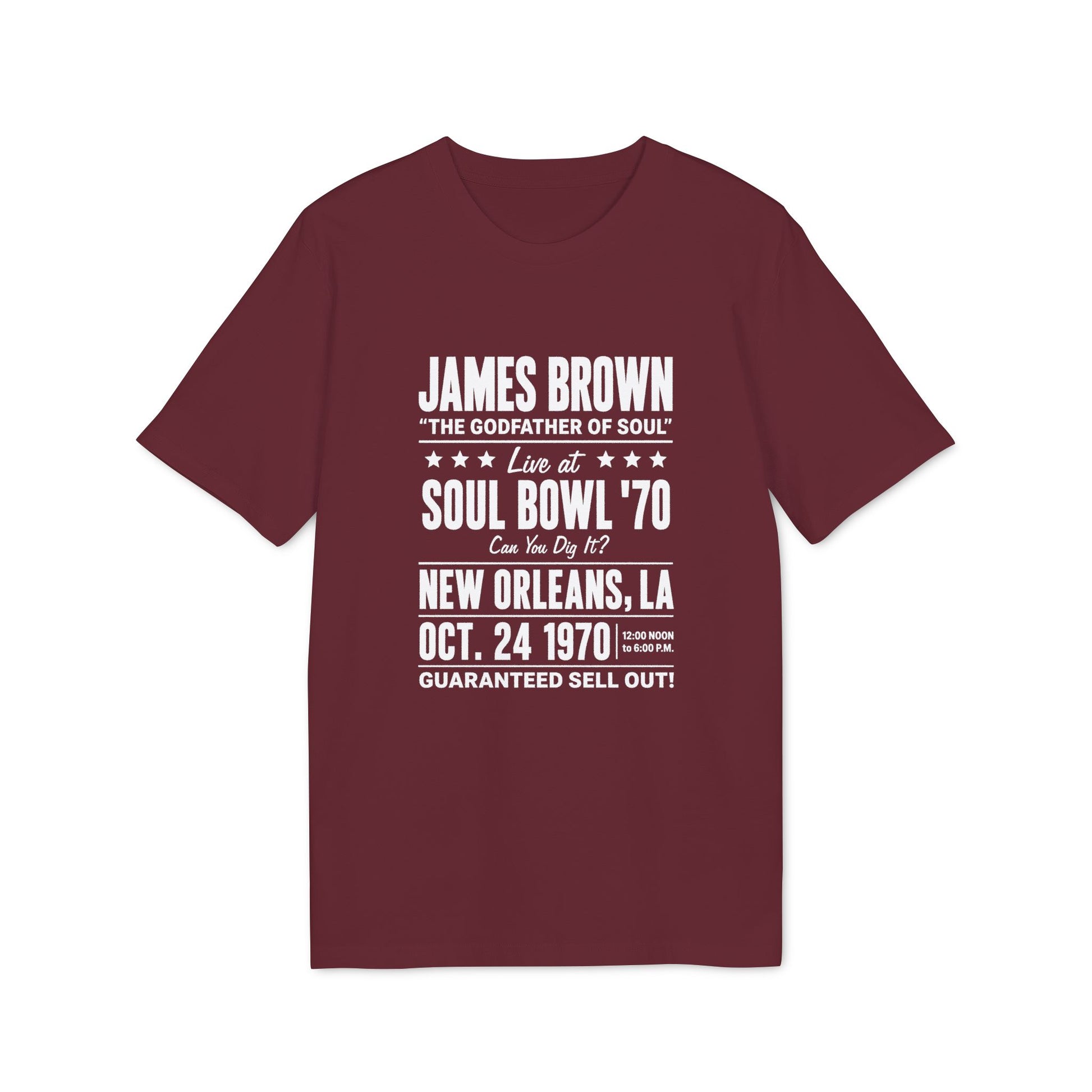 James Brown "Soul Bowl '70" New Orleans Oct. 24 1970 graphic tee.