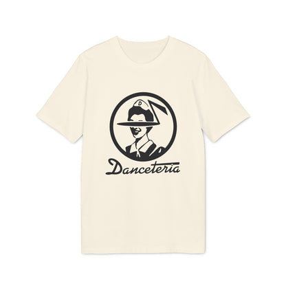 Cream t-shirt with Danceteria logo featuring a stylized person in a cap.